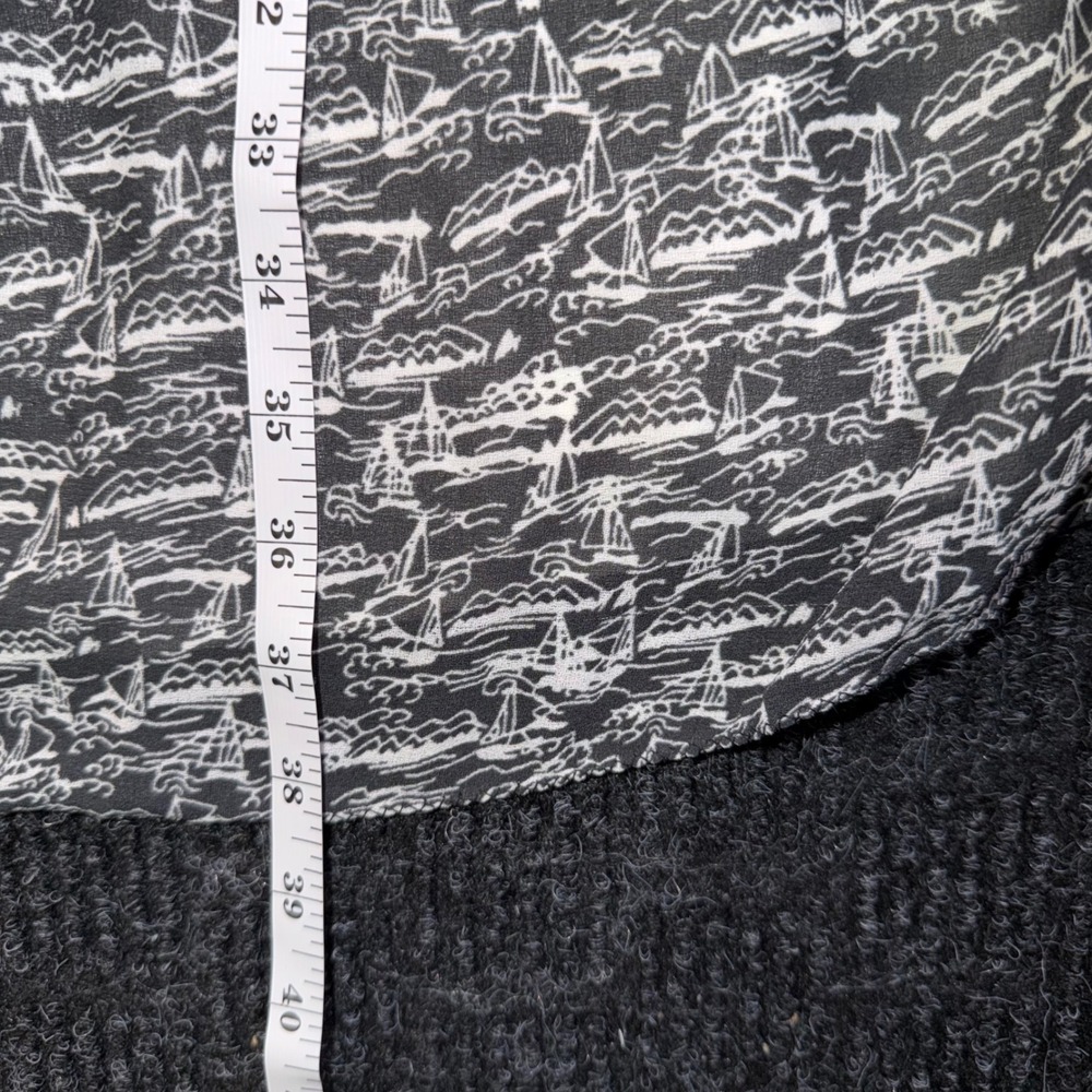 Nautical Sailboat Print V-Neck Smocked Waist Midi Dress Black White 3912Y6D - Picture 3 of 7